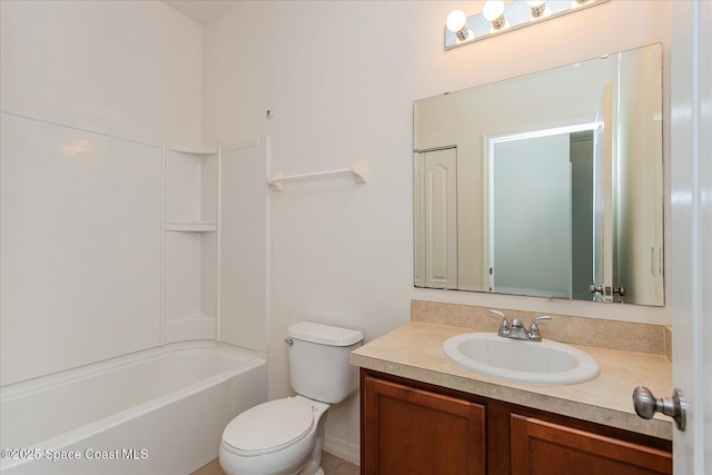 full bathroom with vanity, toilet, and shower / bathtub combination