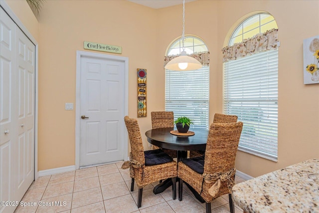 dining space with light tile patterned flooring and a wealth of natural light