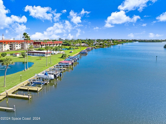 property view of water with a dock