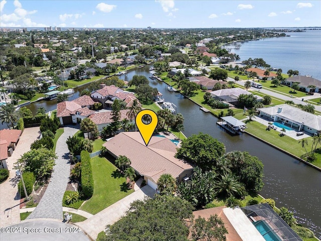 bird's eye view featuring a water view