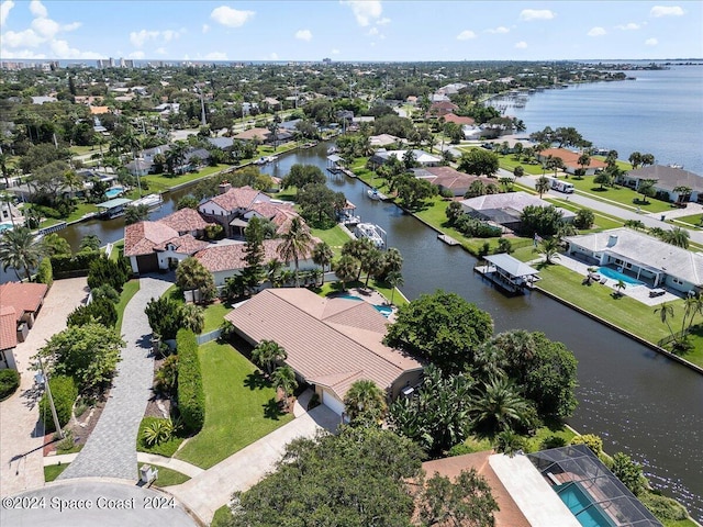 bird's eye view featuring a water view