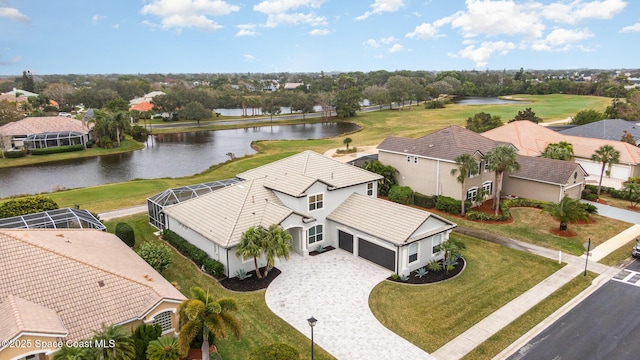 aerial view featuring a water view