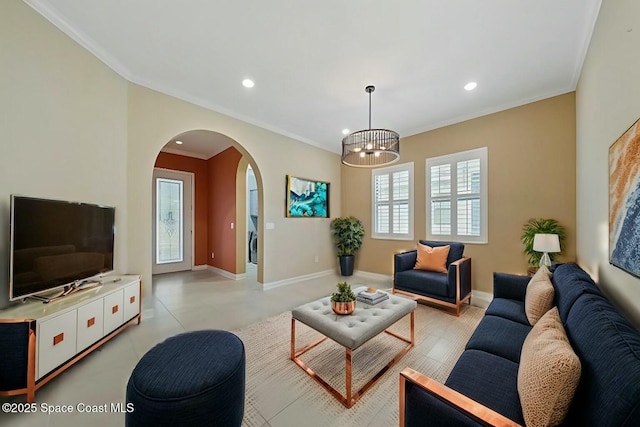 living room featuring ornamental molding