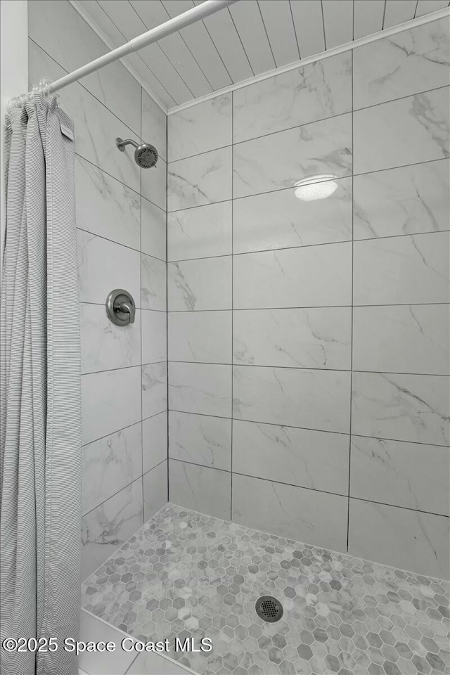 bathroom with a shower with curtain