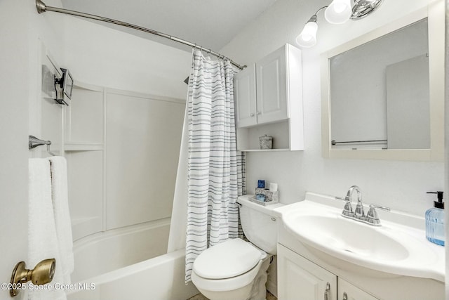 full bathroom featuring vanity, toilet, and shower / bath combo with shower curtain