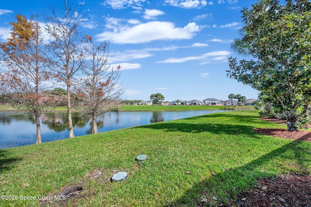 view of yard with a water view