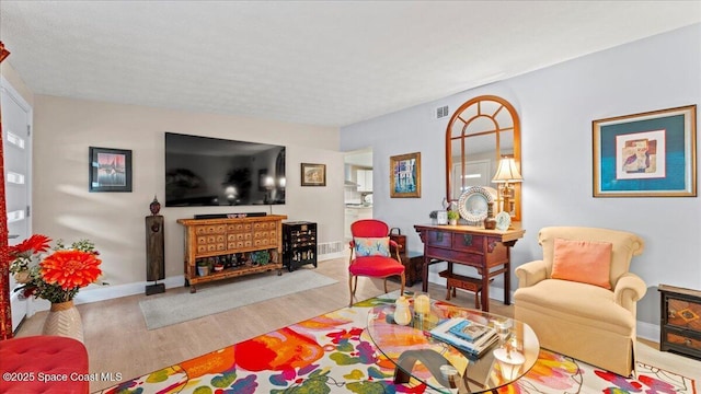 living room with light hardwood / wood-style floors