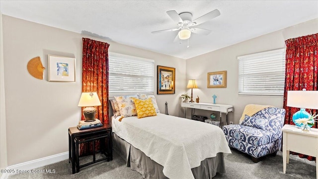 bedroom featuring carpet and ceiling fan