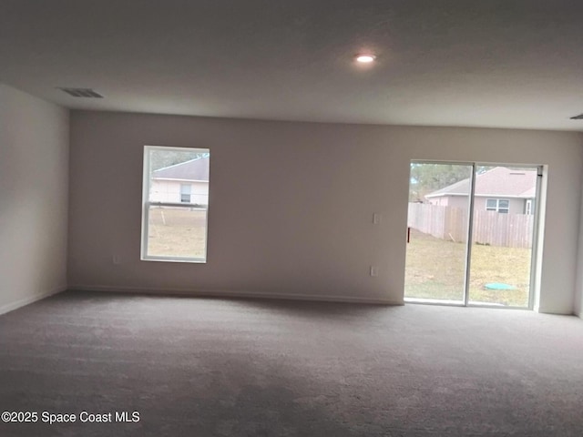 unfurnished room with plenty of natural light and carpet flooring