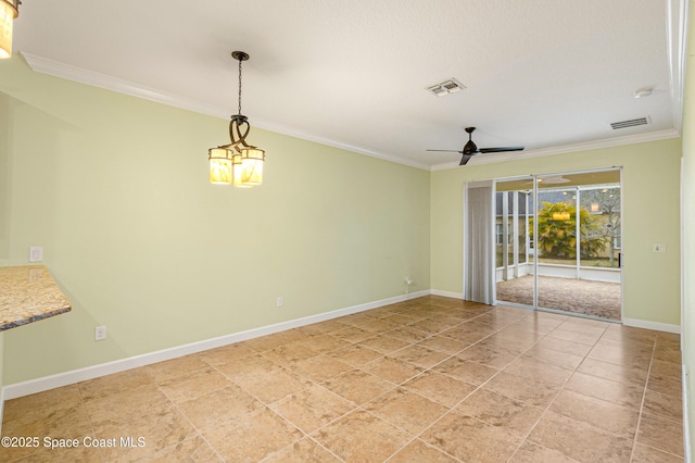 unfurnished room featuring crown molding and ceiling fan