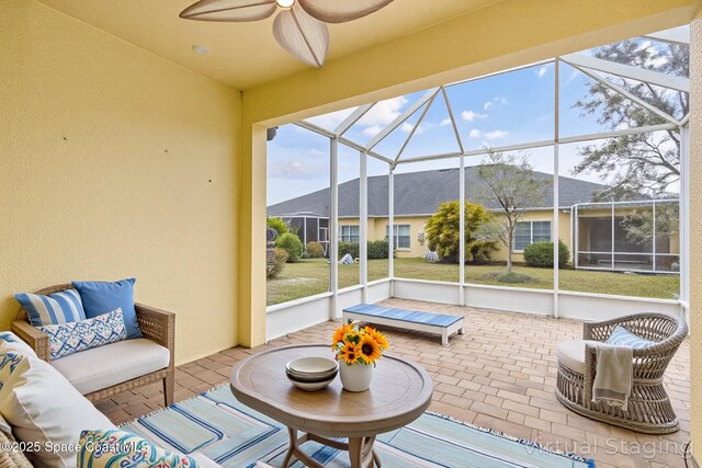 3765 Sansome Cir, Melbourne, FL 32940 - sunroom / solarium with ceiling fan and an outdoor hangout area