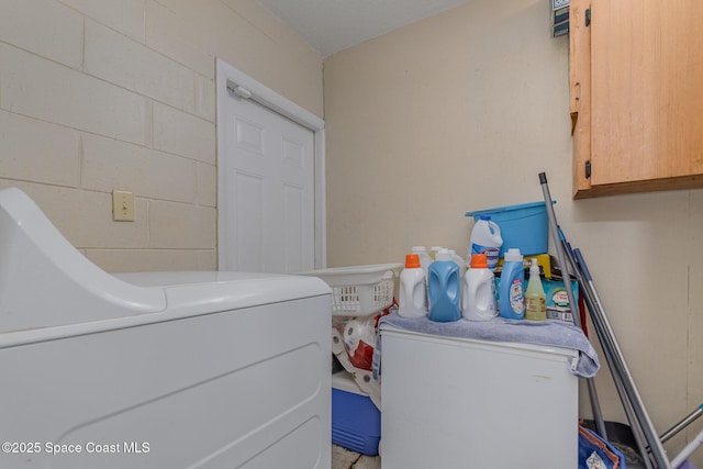 laundry room featuring washer / dryer and cabinets