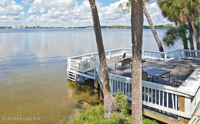 dock area with a water view