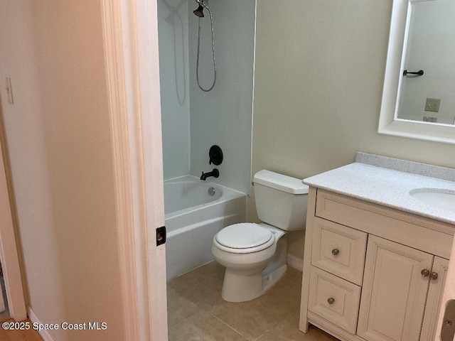 full bathroom featuring tile patterned flooring, vanity, washtub / shower combination, and toilet