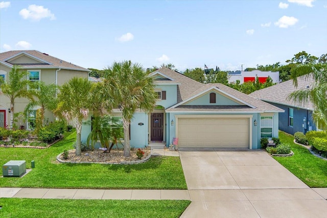 view of front facade featuring a garage and a front yard