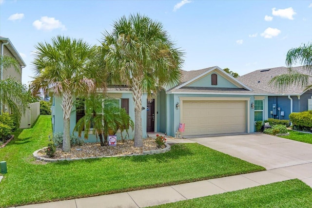 view of front of house featuring a garage and a front lawn