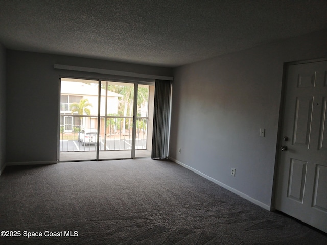 empty room featuring a textured ceiling and carpet flooring