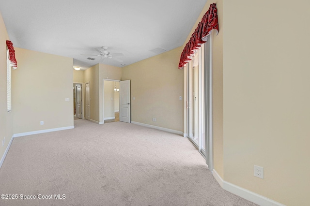 3804 Sansome Cir, Melbourne, FL 32940 - unfurnished bedroom featuring visible vents, baseboards, a ceiling fan, and carpet flooring