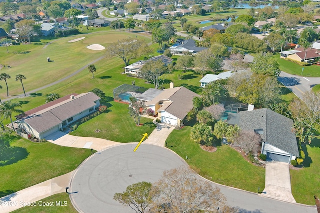 bird's eye view featuring a residential view and golf course view