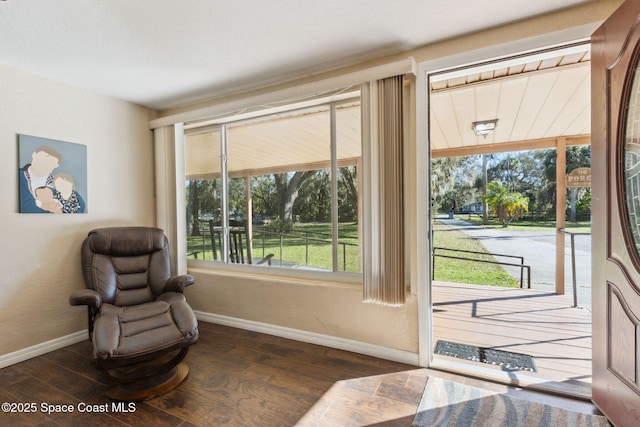 interior space featuring baseboards and dark wood-type flooring