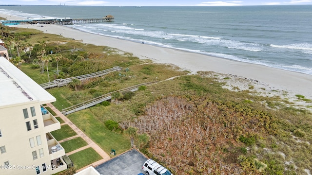 aerial view featuring a beach view and a water view