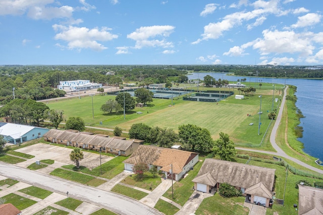 aerial view with a water view