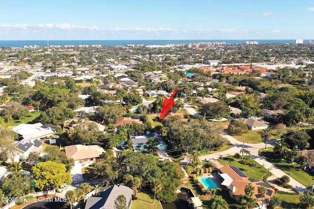 bird's eye view featuring a water view