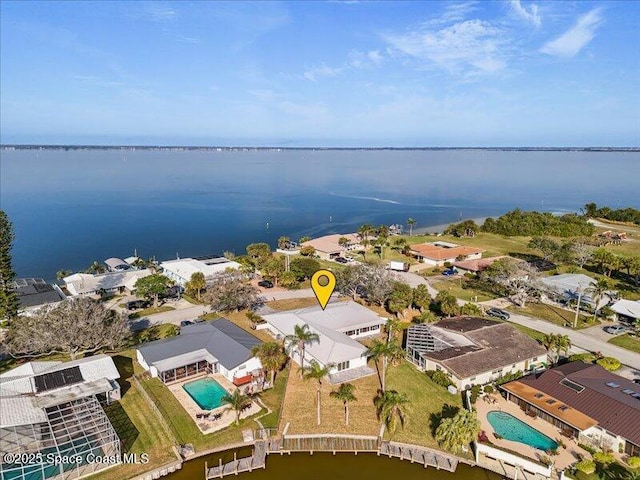 aerial view featuring a water view