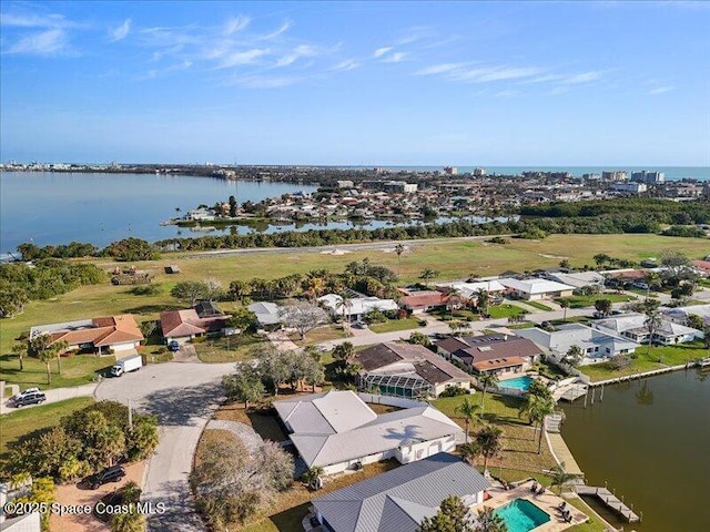 bird's eye view featuring a water view