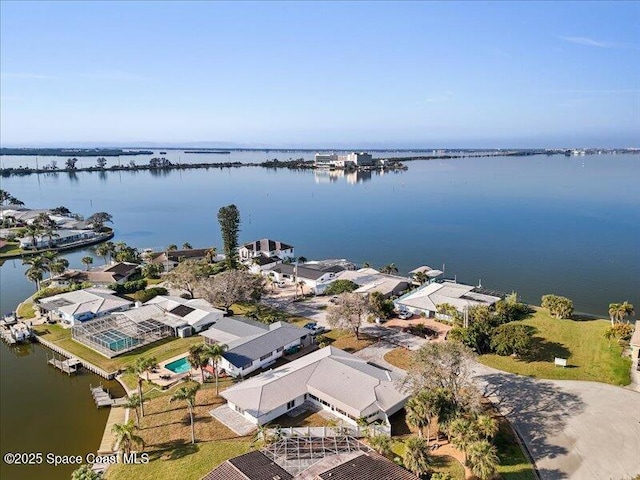 aerial view with a water view