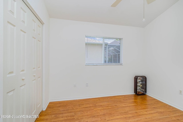 interior space featuring light hardwood / wood-style flooring and ceiling fan