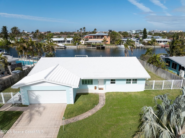 drone / aerial view featuring a water view