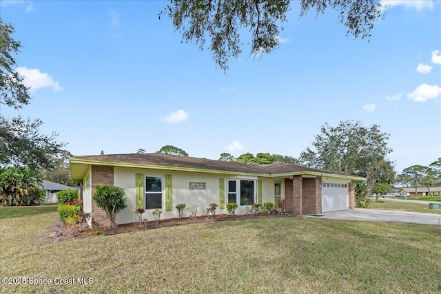 ranch-style house with a garage and a front yard