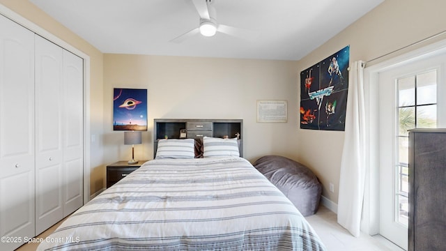 bedroom with a closet and ceiling fan