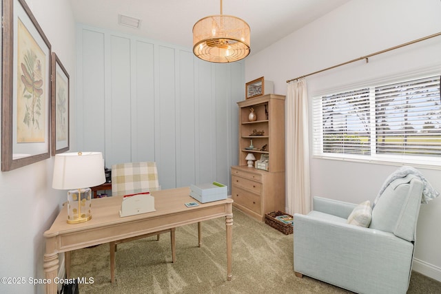 view of carpeted home office