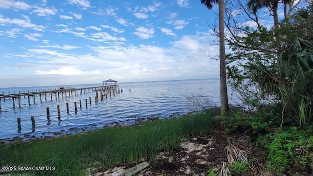 dock area featuring a water view