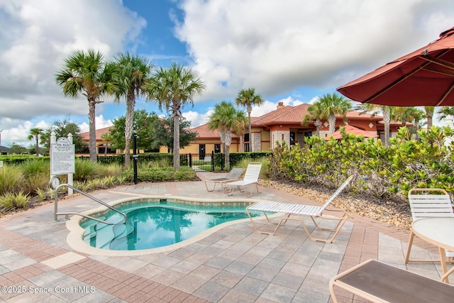 view of swimming pool featuring a patio area