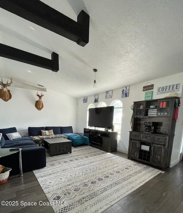 living room featuring hardwood / wood-style floors and a textured ceiling