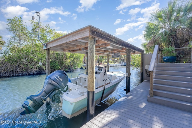 view of dock with a water view