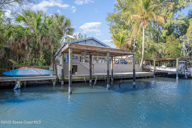 view of dock with a water view