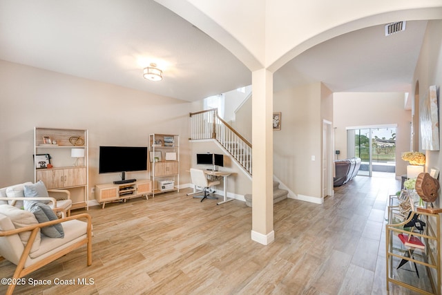 living room featuring light wood-type flooring