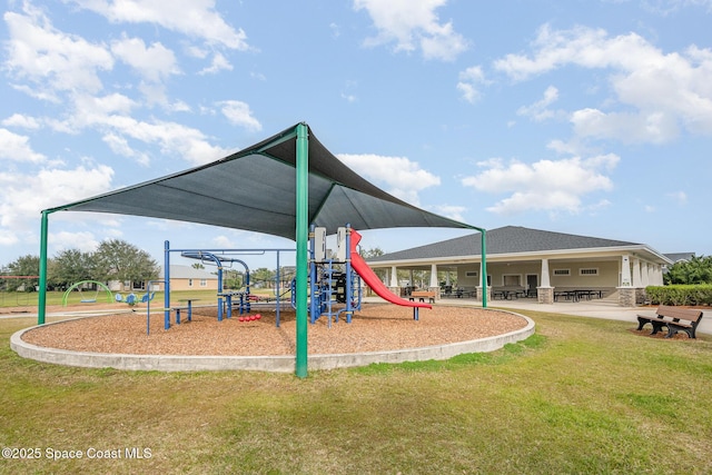 view of play area with a lawn