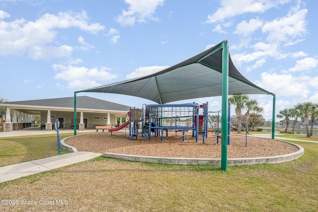 view of play area featuring a yard