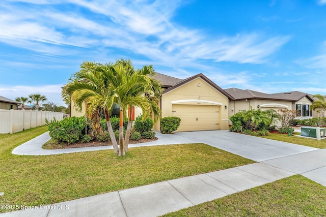 view of front of house featuring a garage and a front lawn