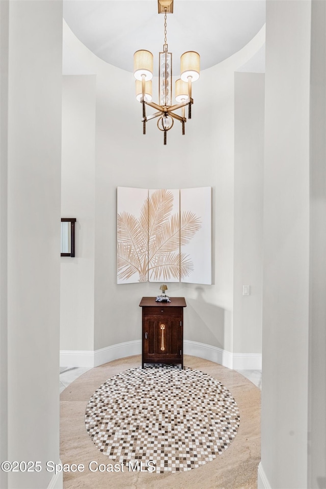 interior details with a chandelier