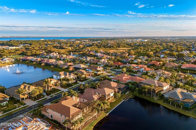 aerial view with a water view