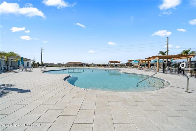 view of swimming pool featuring a patio