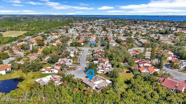 bird's eye view featuring a water view