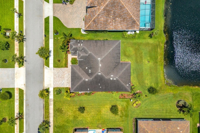 aerial view with a water view