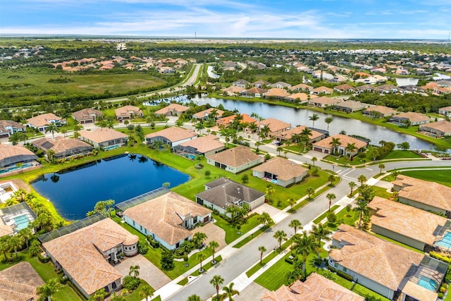 bird's eye view featuring a water view